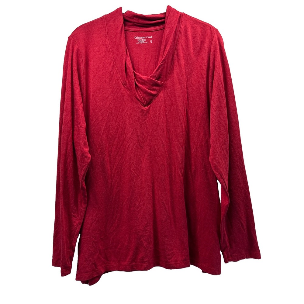 Coldwater Creek Womens Top Size 1X Solid Red V Neck Long Sleeve Pullover Stretch